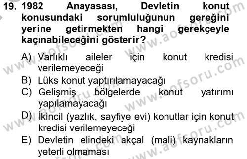 Gayrimenkul Ekonomisi Dersi 2013 - 2014 Yılı (Final) Dönem Sonu Sınav Soruları 19. Soru