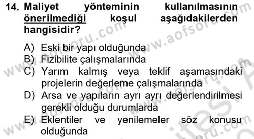 Gayrimenkul Ekonomisi Dersi 2013 - 2014 Yılı Tek Ders Sınav Soruları 14. Soru