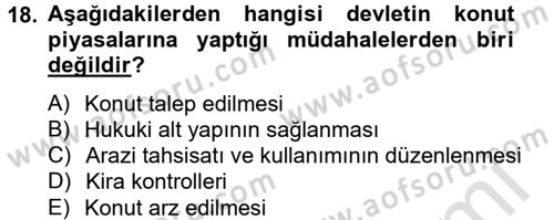 Gayrimenkul Ekonomisi Dersi 2013 - 2014 Yılı Tek Ders Sınav Soruları 18. Soru