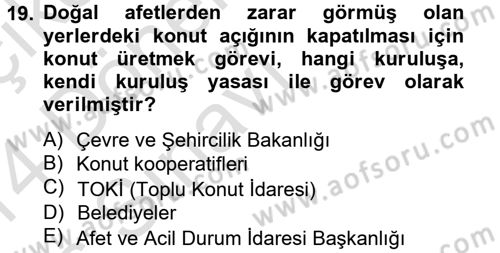 Gayrimenkul Ekonomisi Dersi 2013 - 2014 Yılı Tek Ders Sınav Soruları 19. Soru