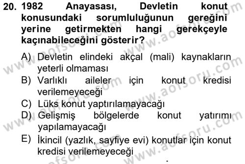 Gayrimenkul Ekonomisi Dersi 2013 - 2014 Yılı Tek Ders Sınav Soruları 20. Soru