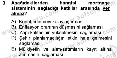Gayrimenkul Ekonomisi Dersi 2013 - 2014 Yılı Tek Ders Sınav Soruları 3. Soru