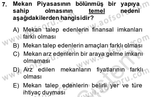 Gayrimenkul Ekonomisi Dersi 2013 - 2014 Yılı Tek Ders Sınav Soruları 7. Soru