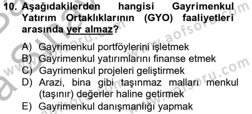 Gayrimenkul Ekonomisi Dersi 2014 - 2015 Yılı (Vize) Ara Sınavı 10. Soru