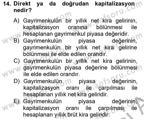 Gayrimenkul Ekonomisi Dersi 2014 - 2015 Yılı (Vize) Ara Sınavı 14. Soru