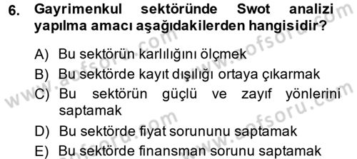 Gayrimenkul Ekonomisi Dersi 2014 - 2015 Yılı (Vize) Ara Sınavı 6. Soru