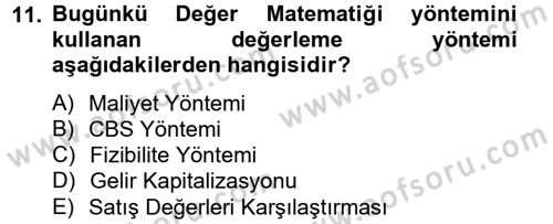 Gayrimenkul Ekonomisi Dersi 2014 - 2015 Yılı (Final) Dönem Sonu Sınav Soruları 11. Soru