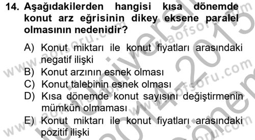 Gayrimenkul Ekonomisi Dersi 2014 - 2015 Yılı (Final) Dönem Sonu Sınav Soruları 14. Soru