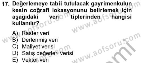 Gayrimenkul Ekonomisi Dersi 2014 - 2015 Yılı (Final) Dönem Sonu Sınav Soruları 17. Soru