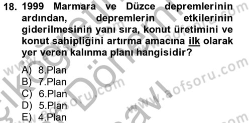 Gayrimenkul Ekonomisi Dersi 2014 - 2015 Yılı (Final) Dönem Sonu Sınav Soruları 18. Soru