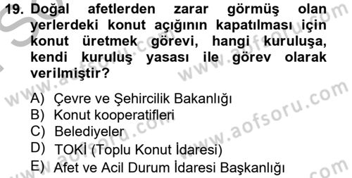 Gayrimenkul Ekonomisi Dersi 2014 - 2015 Yılı (Final) Dönem Sonu Sınav Soruları 19. Soru