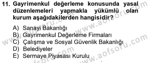 Gayrimenkul Ekonomisi Dersi 2014 - 2015 Yılı Tek Ders Sınav Soruları 11. Soru