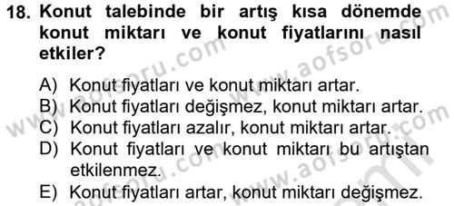 Gayrimenkul Ekonomisi Dersi 2014 - 2015 Yılı Tek Ders Sınav Soruları 18. Soru