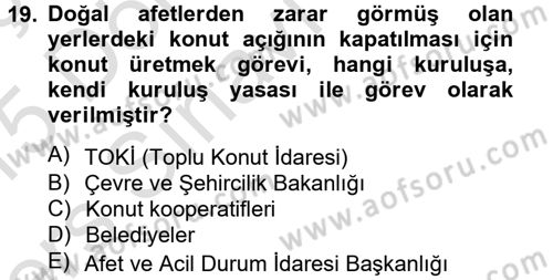 Gayrimenkul Ekonomisi Dersi 2014 - 2015 Yılı Tek Ders Sınav Soruları 19. Soru