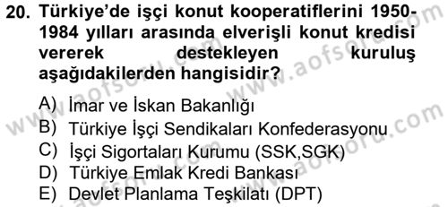 Gayrimenkul Ekonomisi Dersi 2014 - 2015 Yılı Tek Ders Sınav Soruları 20. Soru