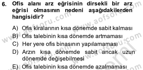 Gayrimenkul Ekonomisi Dersi 2014 - 2015 Yılı Tek Ders Sınav Soruları 6. Soru