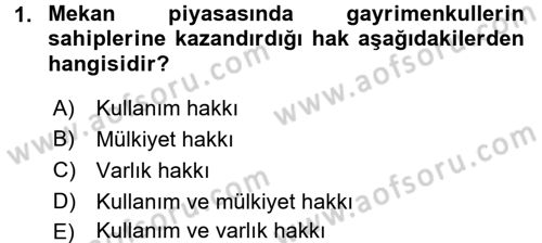 Gayrimenkul Ekonomisi Dersi 2015 - 2016 Yılı (Vize) Ara Sınav Soruları 1. Soru