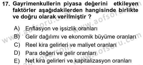 Gayrimenkul Ekonomisi Dersi 2015 - 2016 Yılı (Vize) Ara Sınav Soruları 17. Soru