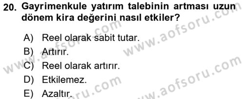 Gayrimenkul Ekonomisi Dersi 2015 - 2016 Yılı (Vize) Ara Sınav Soruları 20. Soru