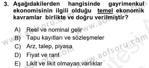 Gayrimenkul Ekonomisi Dersi 2015 - 2016 Yılı (Vize) Ara Sınav Soruları 3. Soru