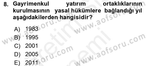Gayrimenkul Ekonomisi Dersi 2015 - 2016 Yılı (Vize) Ara Sınav Soruları 8. Soru