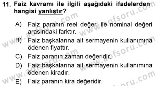 Gayrimenkul Ekonomisi Dersi 2015 - 2016 Yılı (Final) Dönem Sonu Sınav Soruları 11. Soru