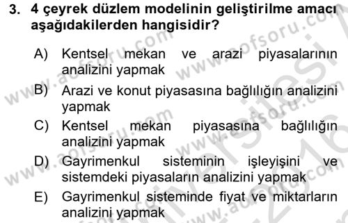 Gayrimenkul Ekonomisi Dersi 2015 - 2016 Yılı (Final) Dönem Sonu Sınav Soruları 3. Soru