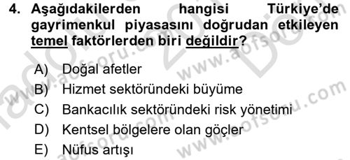 Gayrimenkul Ekonomisi Dersi 2015 - 2016 Yılı (Final) Dönem Sonu Sınav Soruları 4. Soru