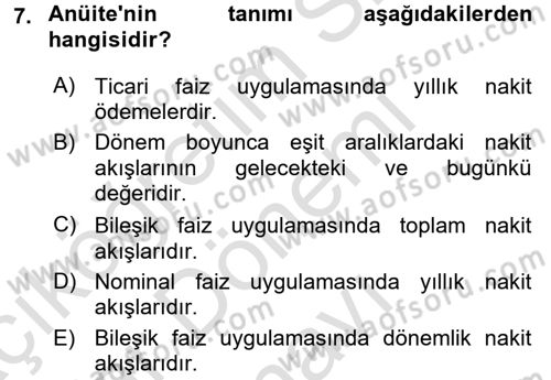 Gayrimenkul Ekonomisi Dersi 2015 - 2016 Yılı (Final) Dönem Sonu Sınav Soruları 7. Soru
