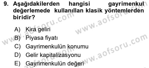 Gayrimenkul Ekonomisi Dersi 2015 - 2016 Yılı (Final) Dönem Sonu Sınav Soruları 9. Soru