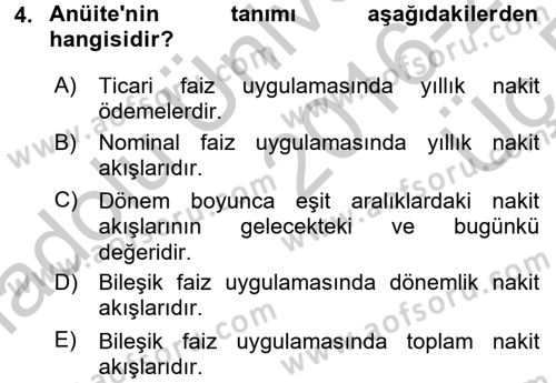 Gayrimenkul Ekonomisi Dersi 2016 - 2017 Yılı 3 Ders Sınav Soruları 4. Soru