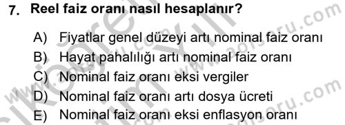Gayrimenkul Ekonomisi Dersi 2016 - 2017 Yılı 3 Ders Sınav Soruları 7. Soru