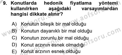 Gayrimenkul Ekonomisi Dersi 2016 - 2017 Yılı 3 Ders Sınav Soruları 9. Soru
