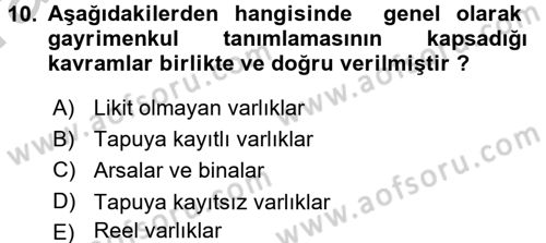 Gayrimenkul Ekonomisi Dersi 2016 - 2017 Yılı (Vize) Ara Sınav Soruları 10. Soru