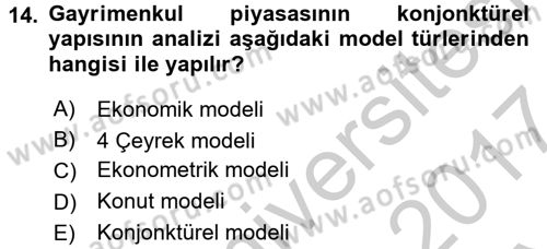 Gayrimenkul Ekonomisi Dersi 2016 - 2017 Yılı (Vize) Ara Sınav Soruları 14. Soru