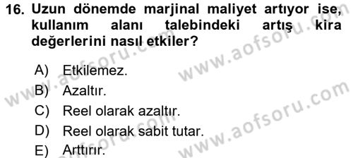 Gayrimenkul Ekonomisi Dersi 2016 - 2017 Yılı (Vize) Ara Sınav Soruları 16. Soru