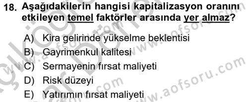 Gayrimenkul Ekonomisi Dersi 2016 - 2017 Yılı (Vize) Ara Sınav Soruları 18. Soru