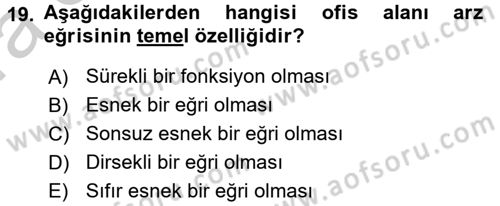 Gayrimenkul Ekonomisi Dersi 2016 - 2017 Yılı (Vize) Ara Sınav Soruları 19. Soru