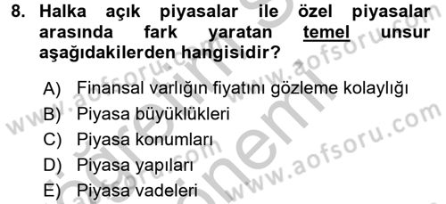 Gayrimenkul Ekonomisi Dersi 2016 - 2017 Yılı (Vize) Ara Sınav Soruları 8. Soru