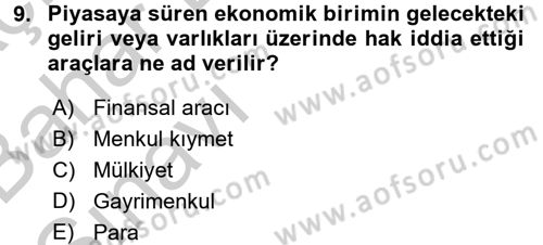 Gayrimenkul Ekonomisi Dersi 2016 - 2017 Yılı (Vize) Ara Sınav Soruları 9. Soru