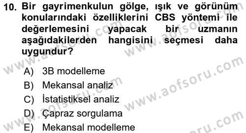 Gayrimenkul Ekonomisi Dersi 2016 - 2017 Yılı (Final) Dönem Sonu Sınav Soruları 10. Soru