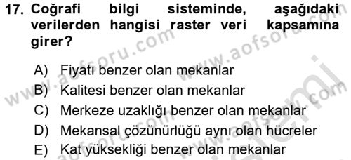 Gayrimenkul Ekonomisi Dersi 2016 - 2017 Yılı (Final) Dönem Sonu Sınavı 17. Soru