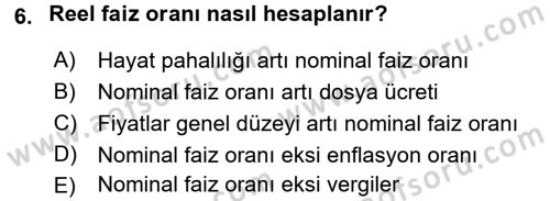 Gayrimenkul Ekonomisi Dersi 2016 - 2017 Yılı (Final) Dönem Sonu Sınavı 6. Soru
