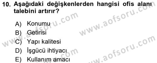 Gayrimenkul Ekonomisi Dersi 2017 - 2018 Yılı (Vize) Ara Sınav Soruları 10. Soru