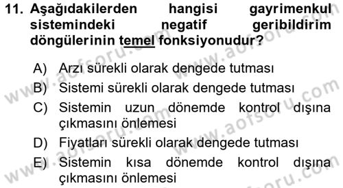 Gayrimenkul Ekonomisi Dersi 2017 - 2018 Yılı (Vize) Ara Sınav Soruları 11. Soru