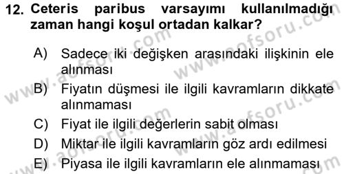 Gayrimenkul Ekonomisi Dersi 2017 - 2018 Yılı (Vize) Ara Sınav Soruları 12. Soru