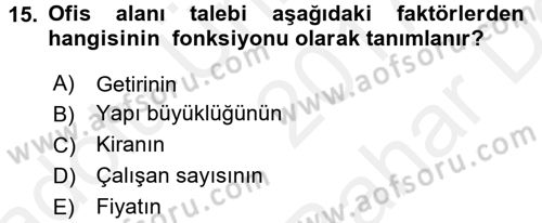 Gayrimenkul Ekonomisi Dersi 2017 - 2018 Yılı (Vize) Ara Sınav Soruları 15. Soru