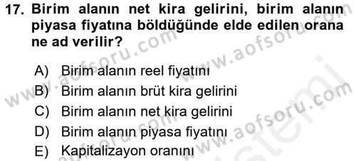 Gayrimenkul Ekonomisi Dersi 2017 - 2018 Yılı (Vize) Ara Sınav Soruları 17. Soru
