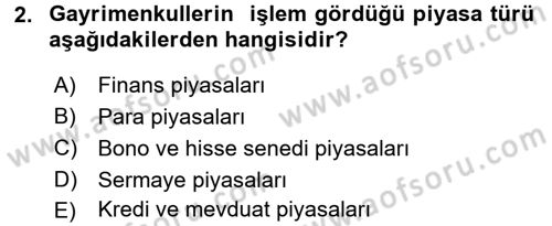 Gayrimenkul Ekonomisi Dersi 2017 - 2018 Yılı (Vize) Ara Sınav Soruları 2. Soru