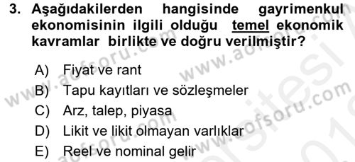 Gayrimenkul Ekonomisi Dersi 2017 - 2018 Yılı (Vize) Ara Sınav Soruları 3. Soru